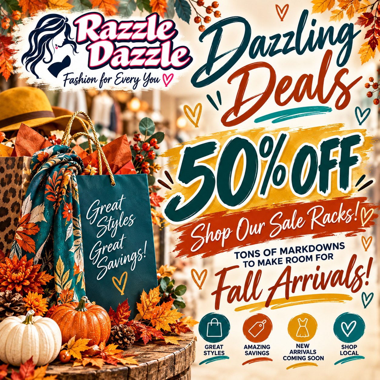 Dazzling Fall Deals 50% Off Sale Razzle Dazzle Dazzling Deals: 50% off sale racks to make room for fall arrivals